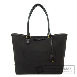 Prada jacquard logo canvas shoulder tote bag distinctive ribbon front